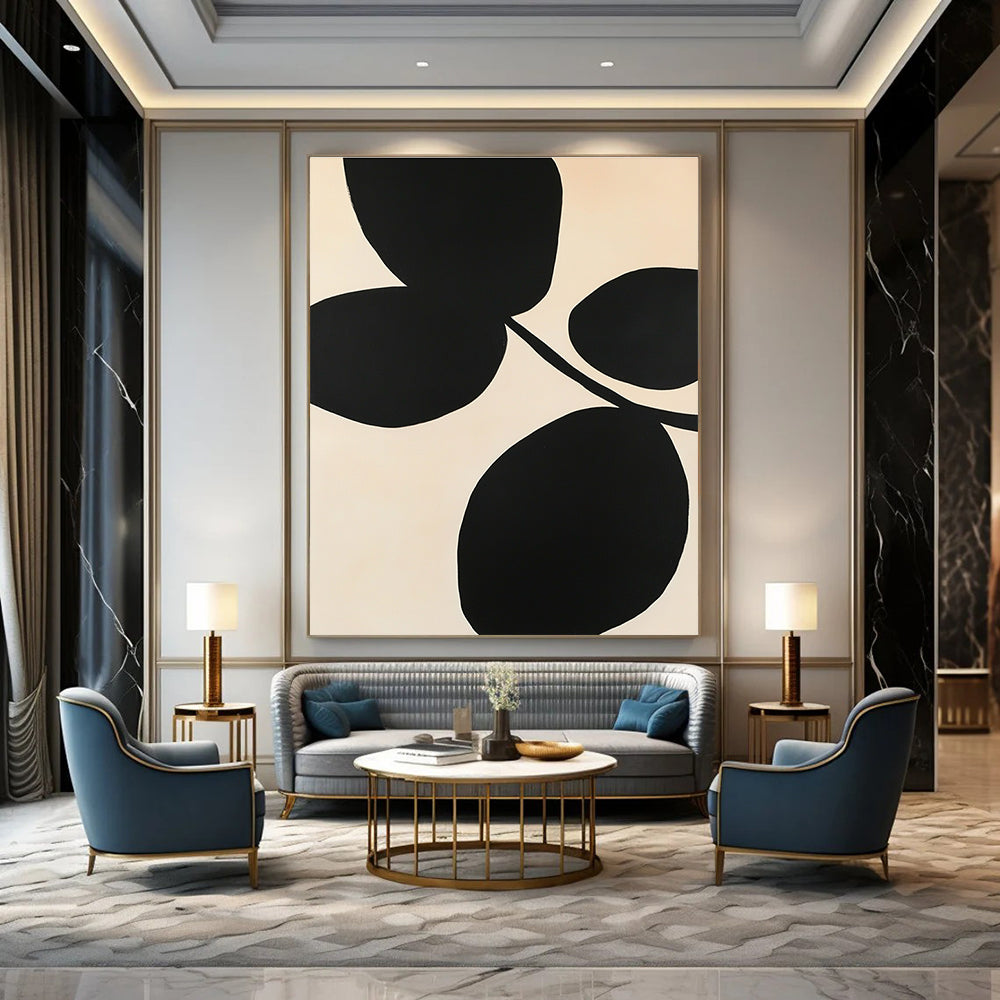 Branch with Black Leaves Abstract Painting of Graphic Botany GAB0217
