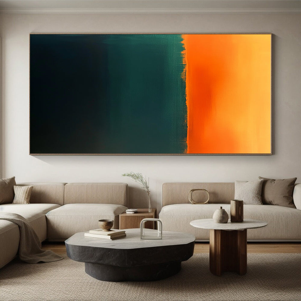 Dark Green and Orange Horizon Abstract Painting with Subtle Drama WINK223