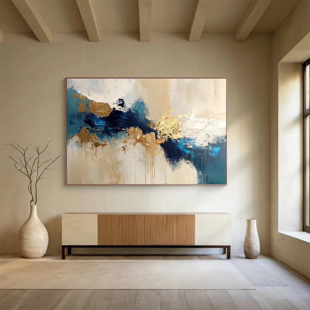 Blue - Gold Abstract Fusion Painting ABS185