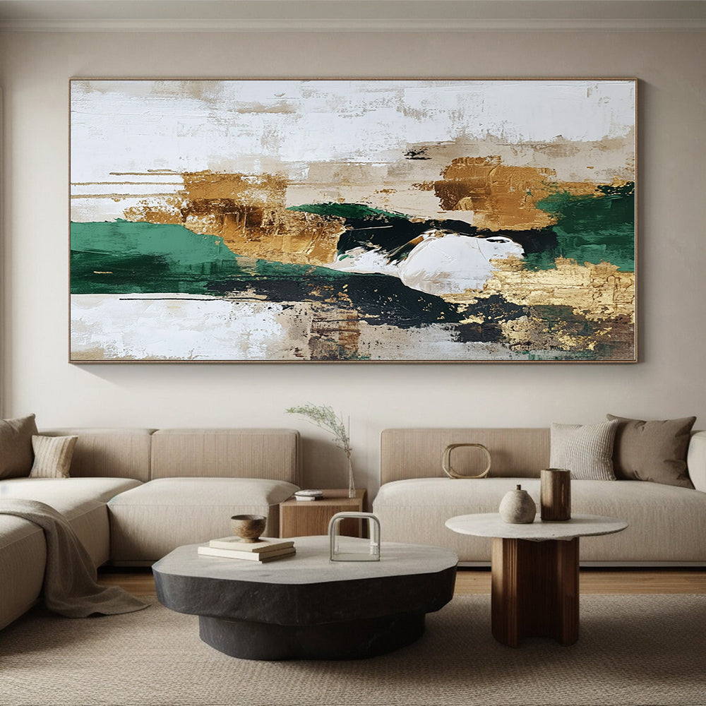 Green - Gold - Beige Abstract Painting with Earthy Opulence WINK539
