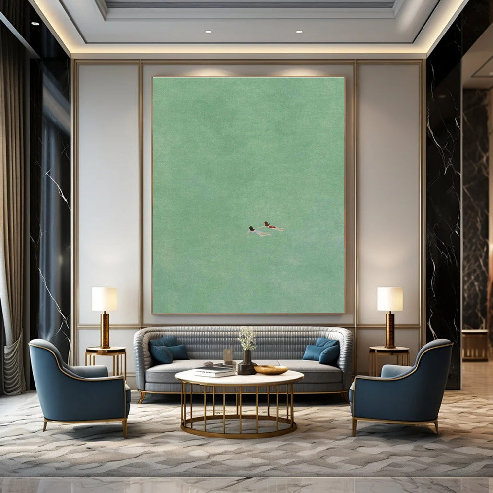 Two Swimmers in Green Minimalist Painting for Calm Interiors HENG305