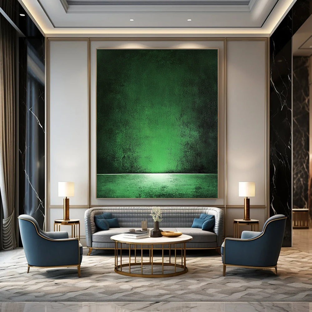 Dark Green Gradient Abstract Painting of Mysterious Depth GAB0140