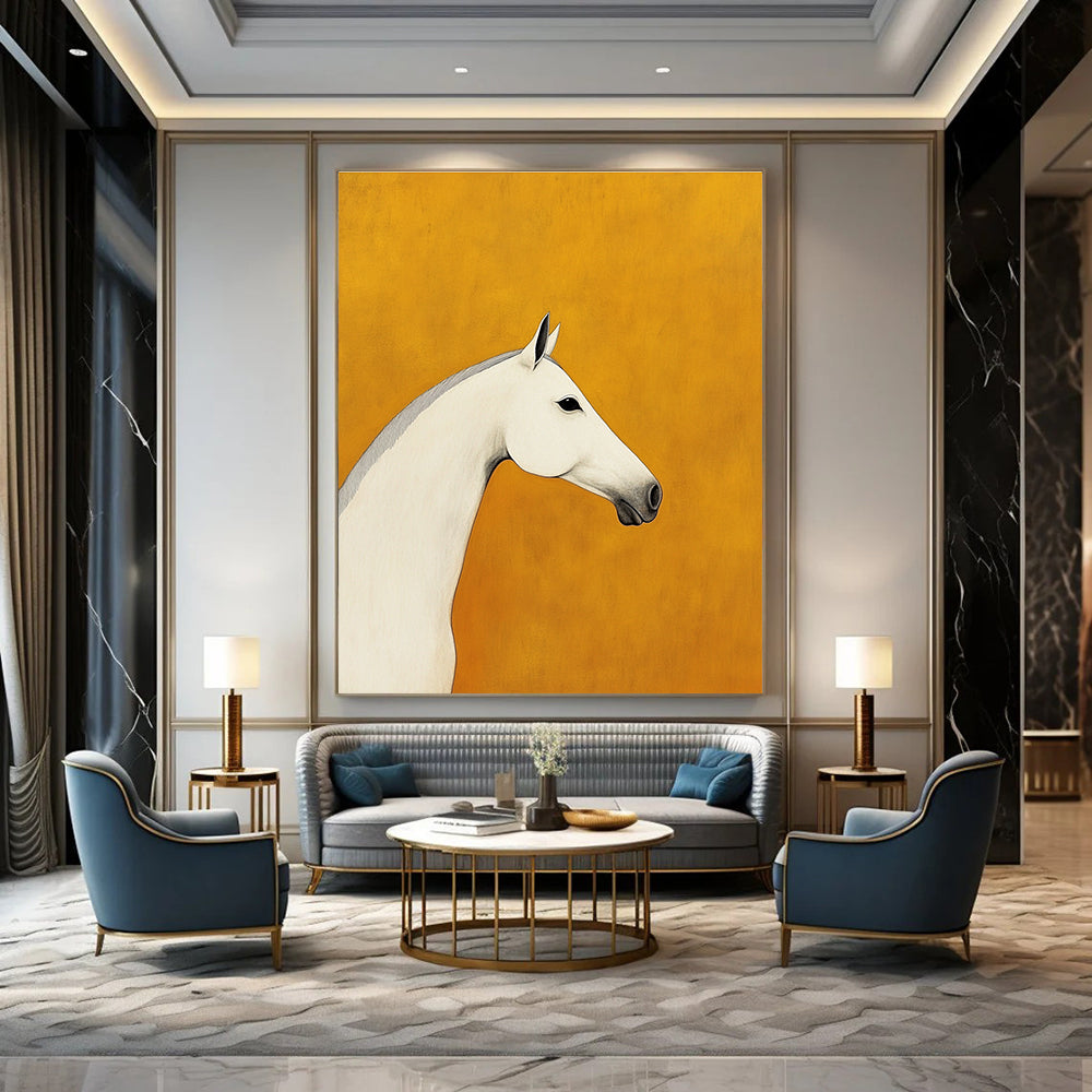 Minimalist White Horse Portrait Abstract Painting for Equestrian Lovers GAB1391