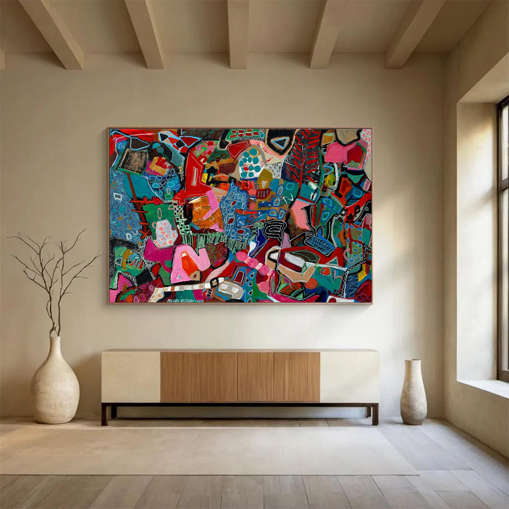 Vibrant Geometric Abstract Painting for Modern Art Galleries YHT242