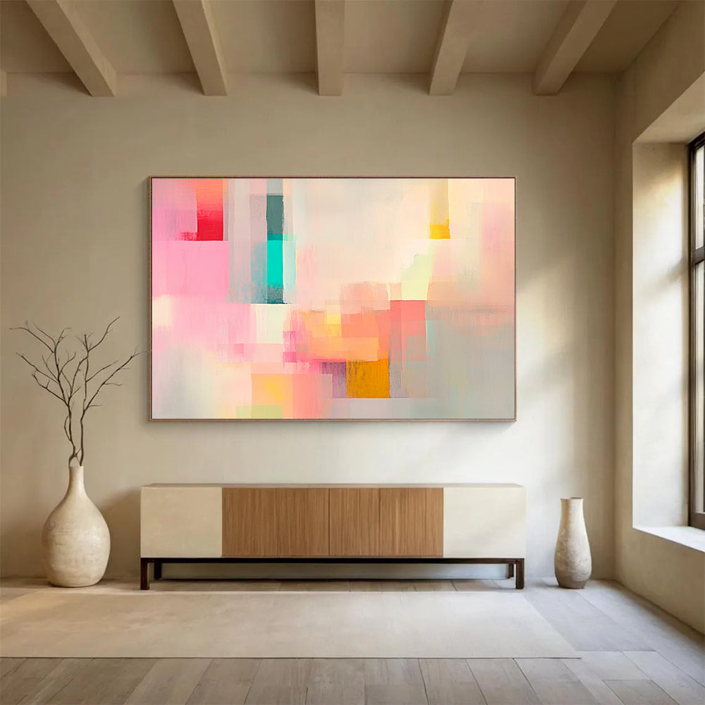 Pastel Color Block Abstract Painting with Soft, Harmonious Beauty ABS460