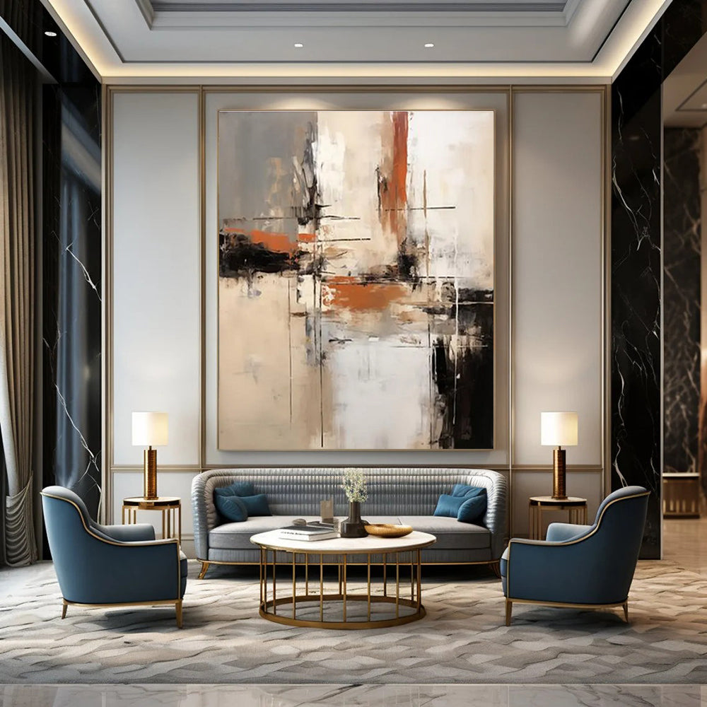 Neutral - Toned Abstract Composition Painting for Elegant Dining Rooms HENG112