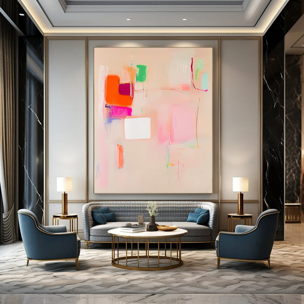 Pastel Color Block Abstract Painting for Bohemian - Style Cafes GAB1211