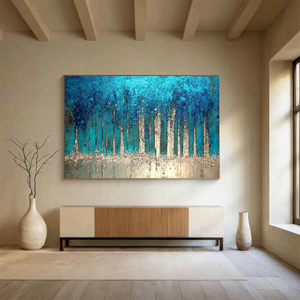 Sparkling Forest Abstract Painting with Enchanting, Textured Trees ABS504