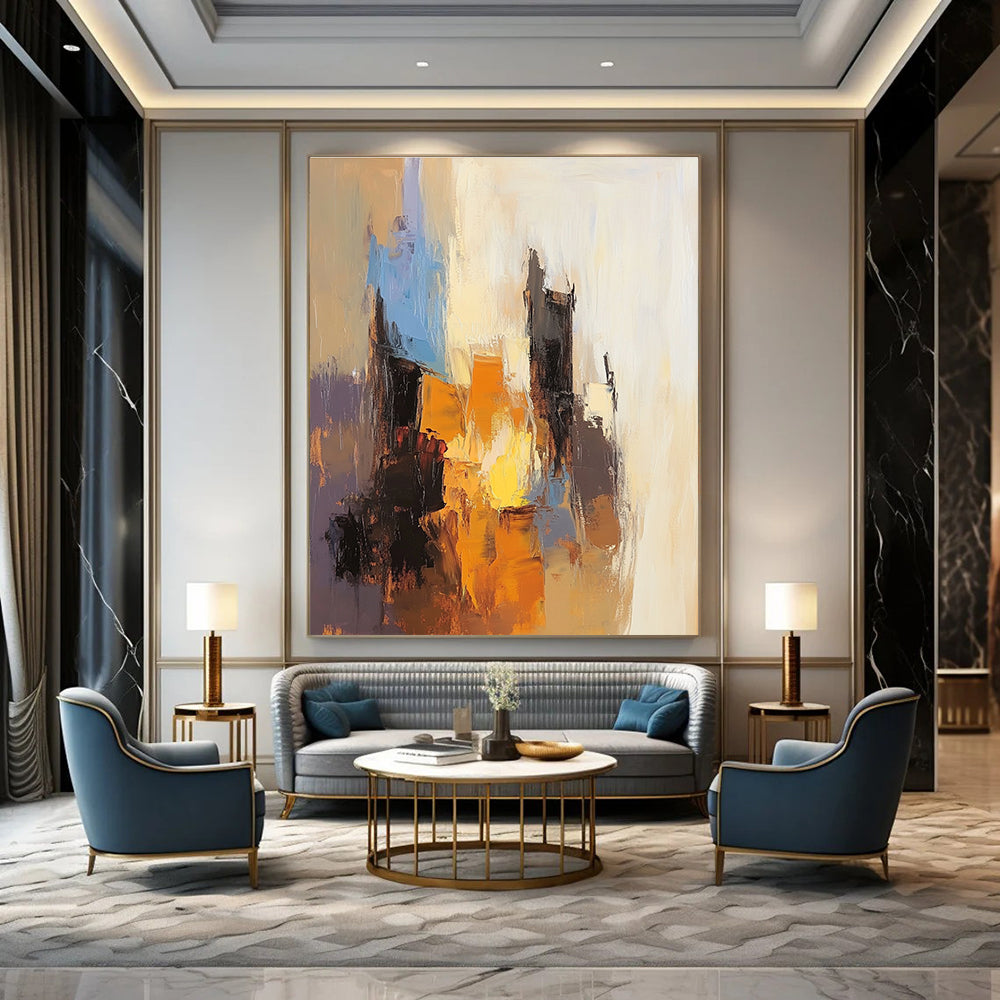 Abstract Cityscape in Warm Tones Painting for Industrial - Chic Restaurants GAB1164