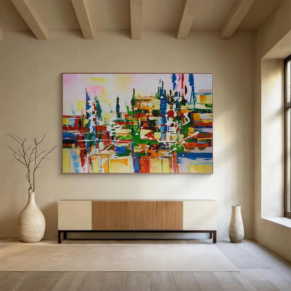 Colorful Cityscape Abstract Painting for Urban Loft Apartments YHT285