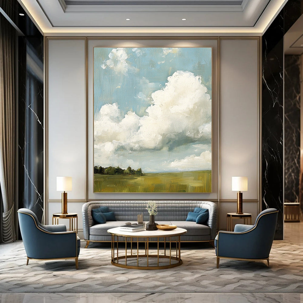 Cloudy Field Abstract Painting for Minimalist Farmhouse Decor GAB1289