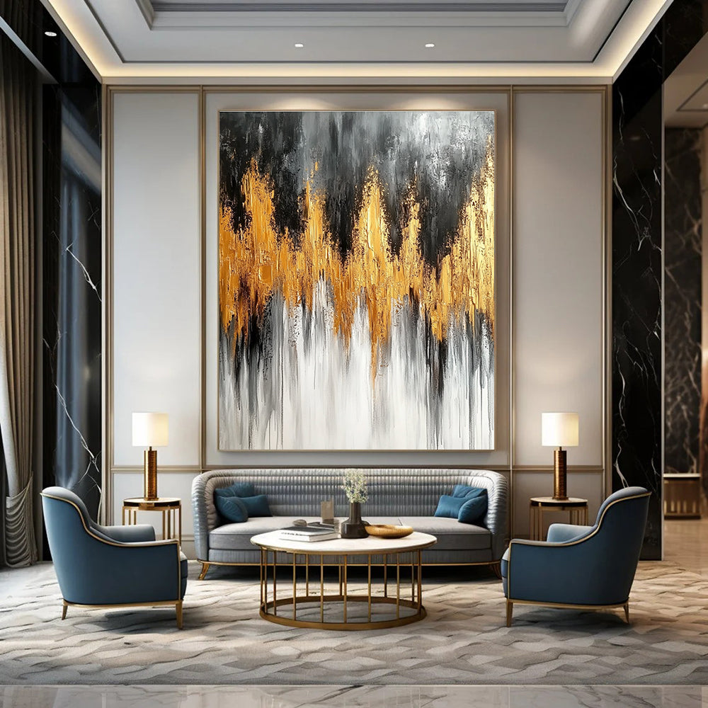Gold and Gray Abstract Painting for Luxury - Themed Dining Rooms GAB0924