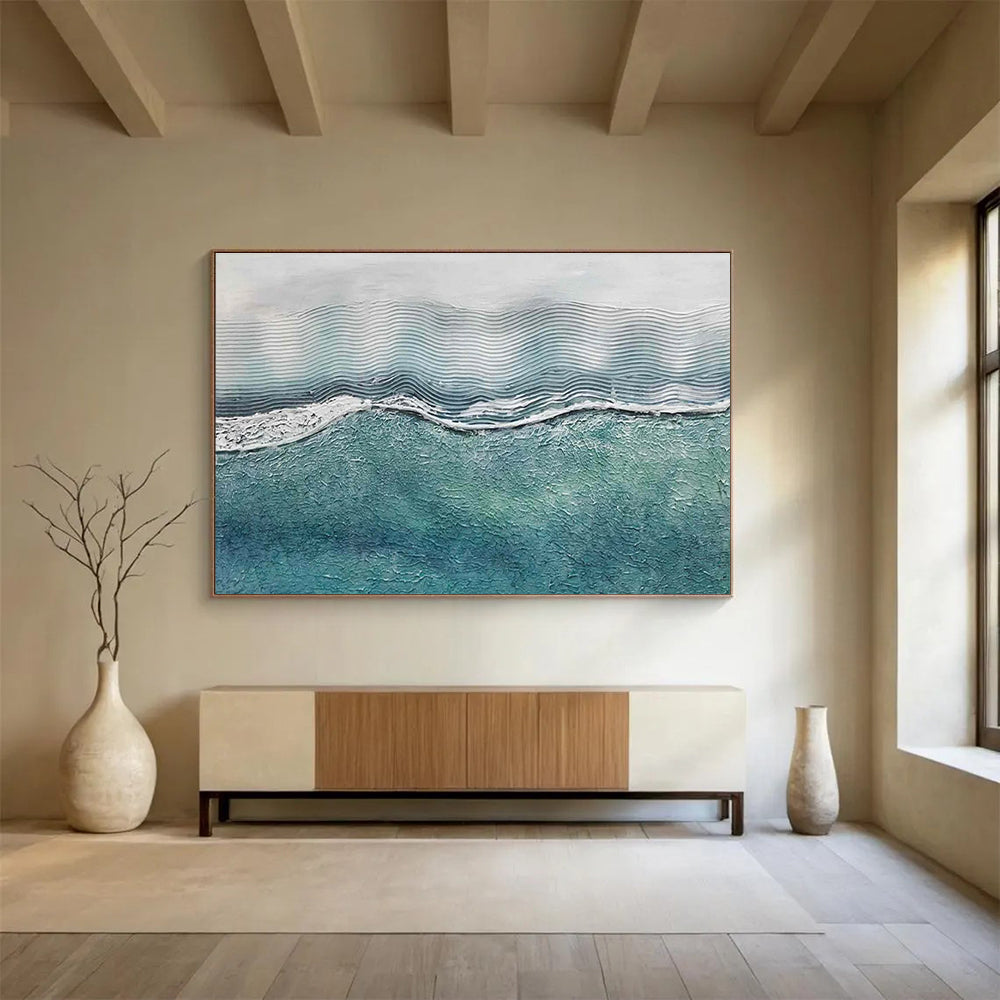 Textured Sea Wave Abstract Painting for Beach House Living Rooms YHT278