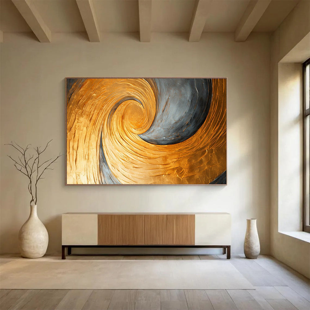 Golden Spiral Abstract Painting for Opulent Entrances YHT176