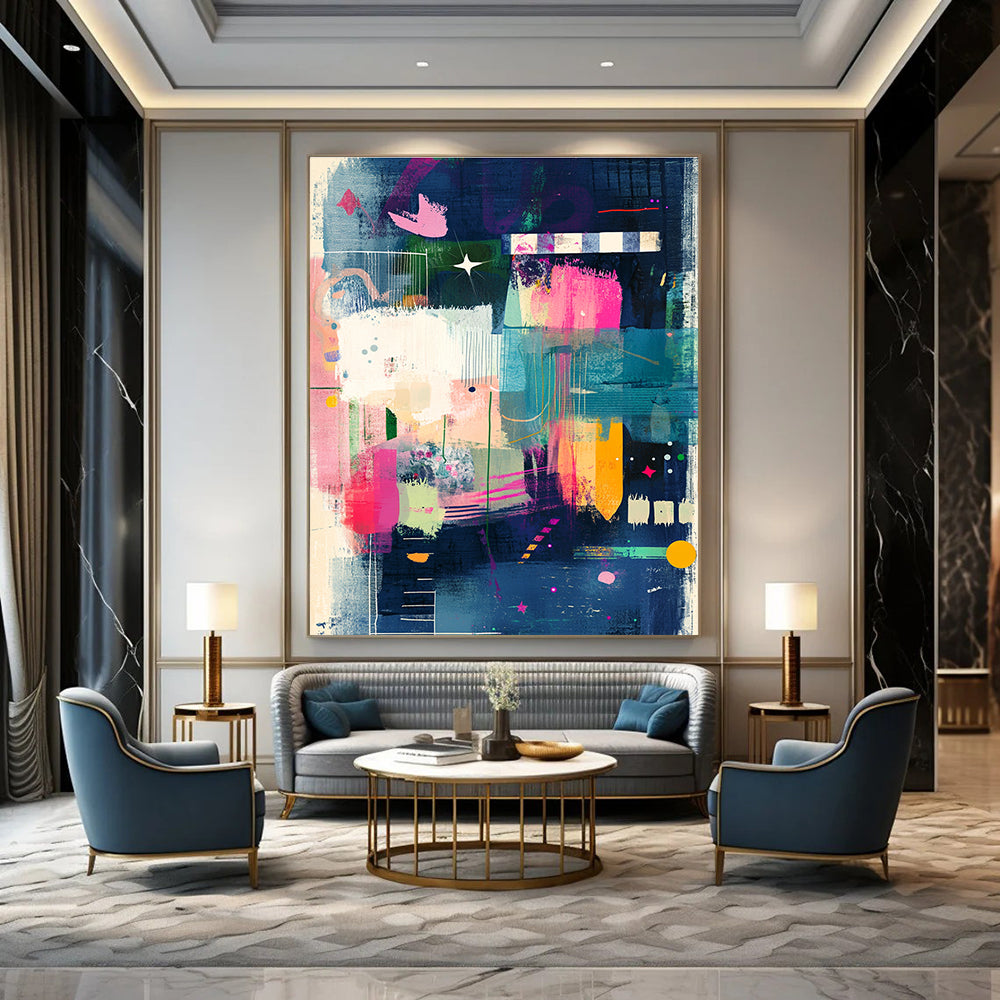Colorful Abstract Collage Painting with Vibrant Elements GAB0100