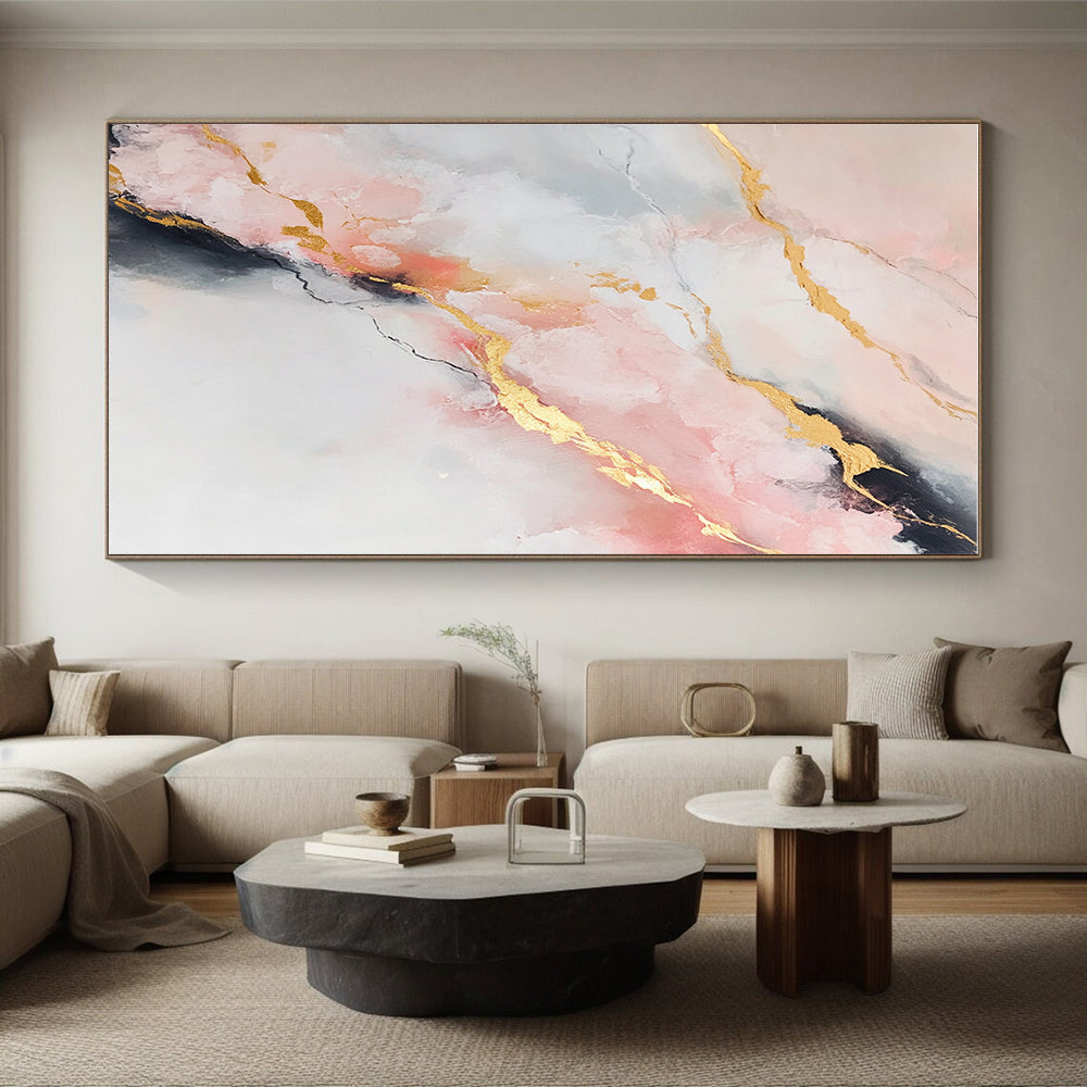 Pink and Gold Marble - like Abstract Painting with Luxurious Flow WINK279