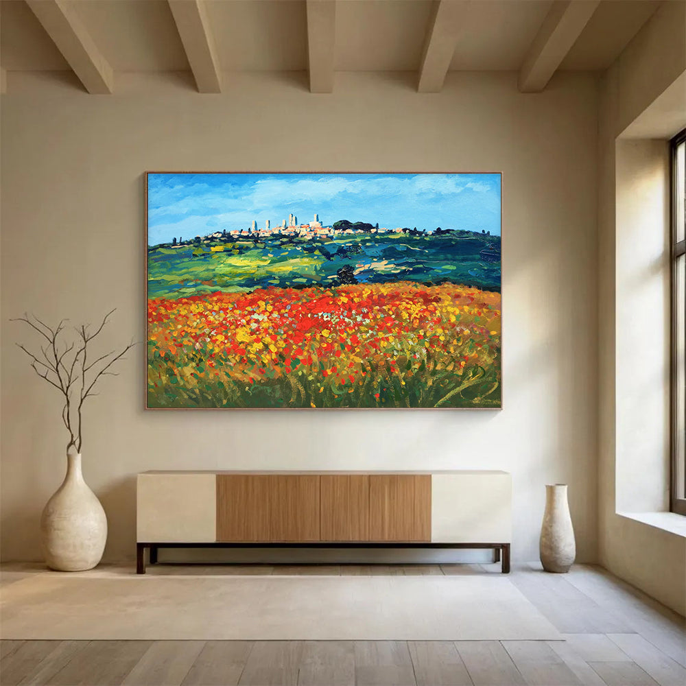 Tuscan Field Abstract Painting for Italian Villa Rental Offices YHT468