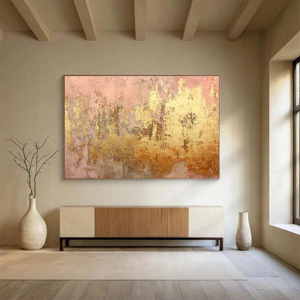 Pink & Gold Abstract  Elegant Textured Art ABS071