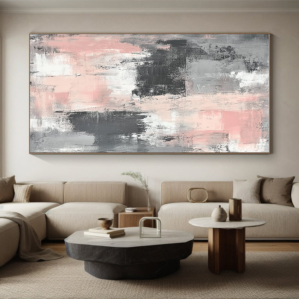 Gray and Pink Abstract Painting with Textured Layers WINK860
