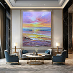 Dreamy Colorful Seaside Sunset Abstract Painting for Relaxing Spaces HENG261