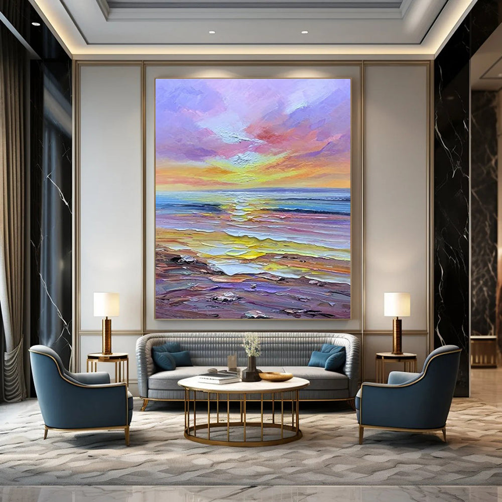 Dreamy Colorful Seaside Sunset Abstract Painting for Relaxing Spaces HENG261