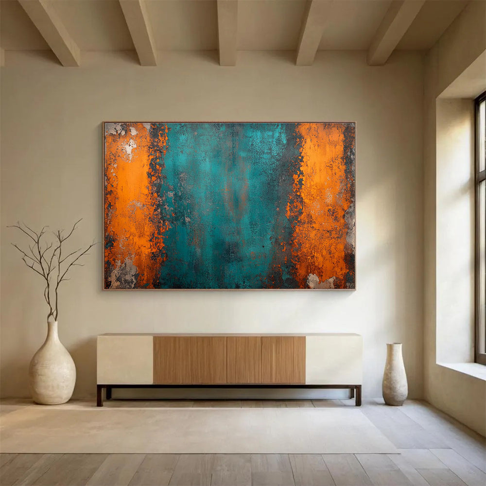Teal - Orange Abstract Painting for Industrial - Chic Lofts YHT408