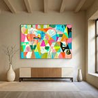 Geometric Nature Collage: Whimsical Landscape Reimagined Abstract Painting ABS154