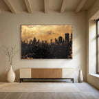 Golden City Silhouette Abstract Painting ABS302