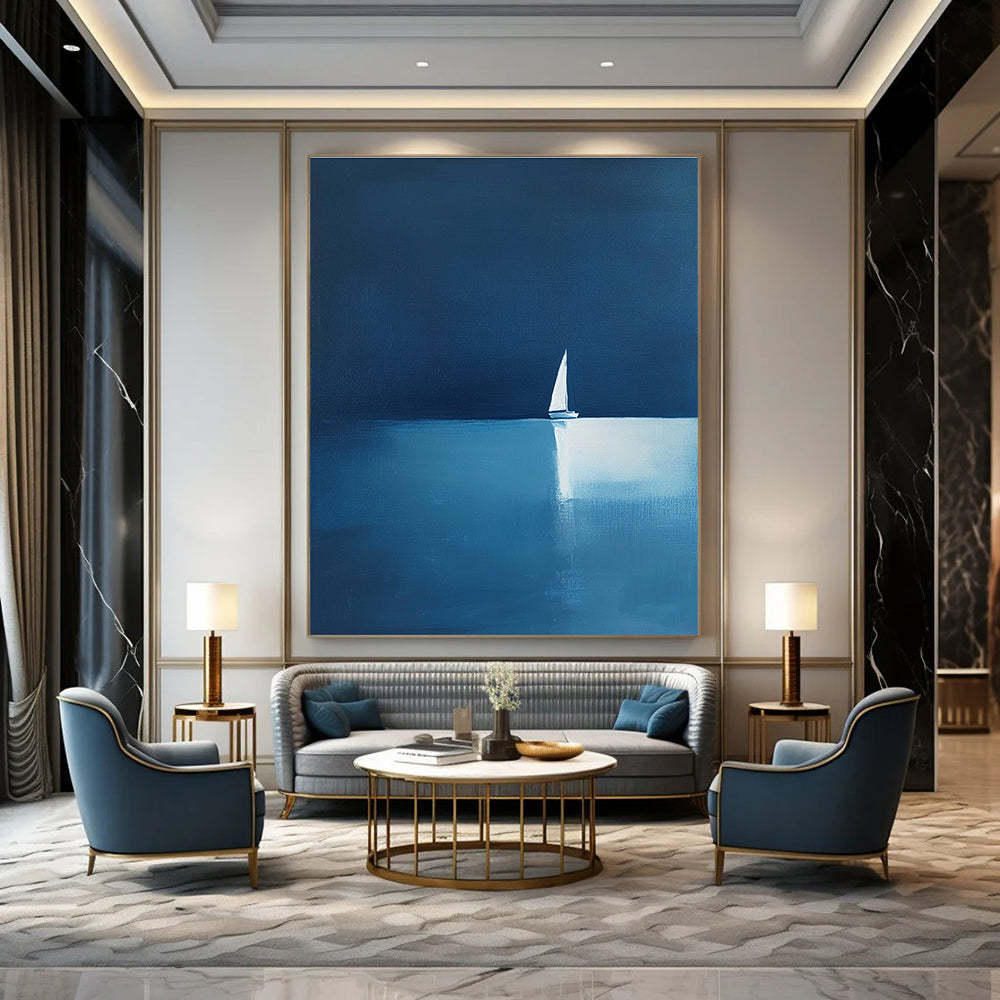 Distant Sailboat Reflection Minimalist Nautical Abstract Painting GAB0224