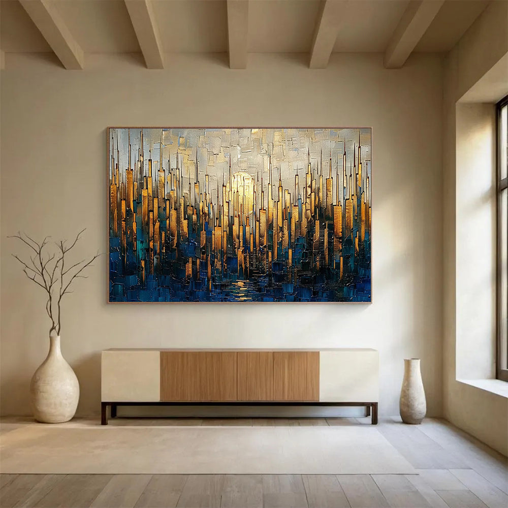 Golden Cityscape Abstract Painting for Luxury Residences YHT172
