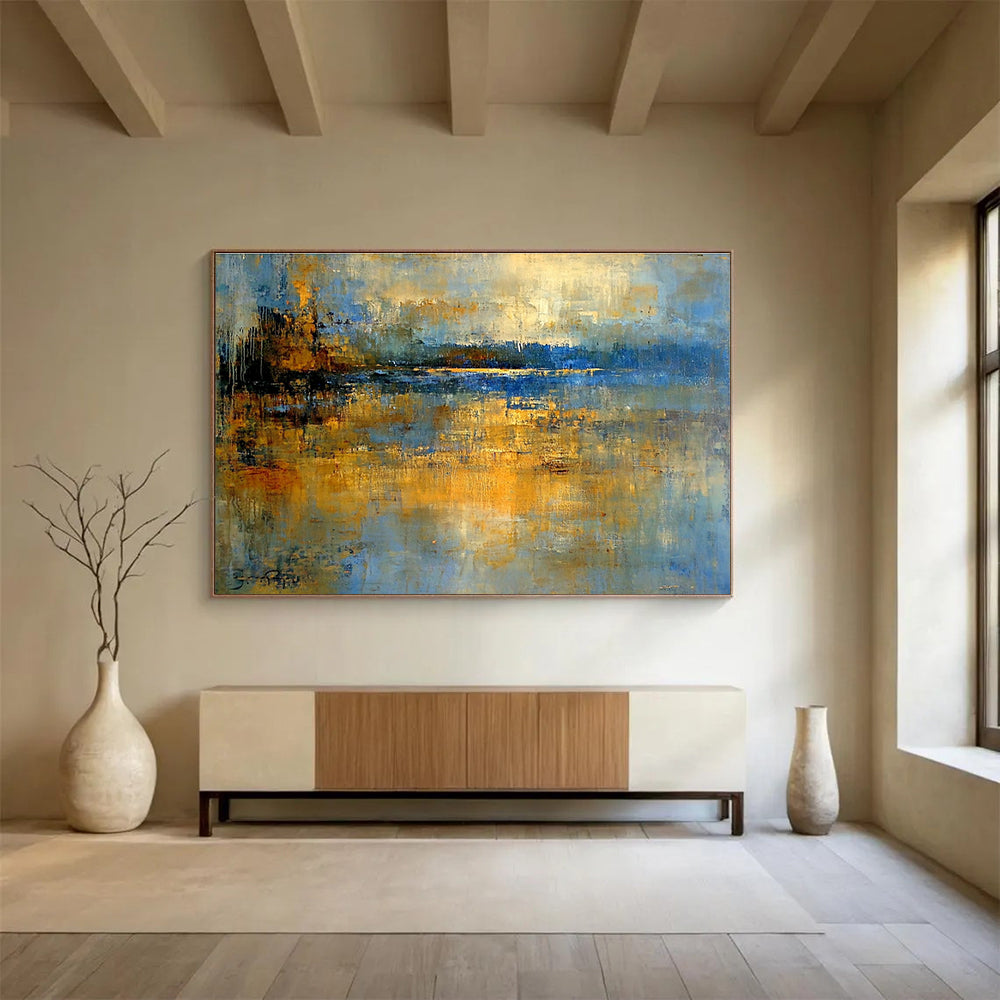 Abstract Lake Scene Painting with Dreamy, Reflective Ambiance ABS519