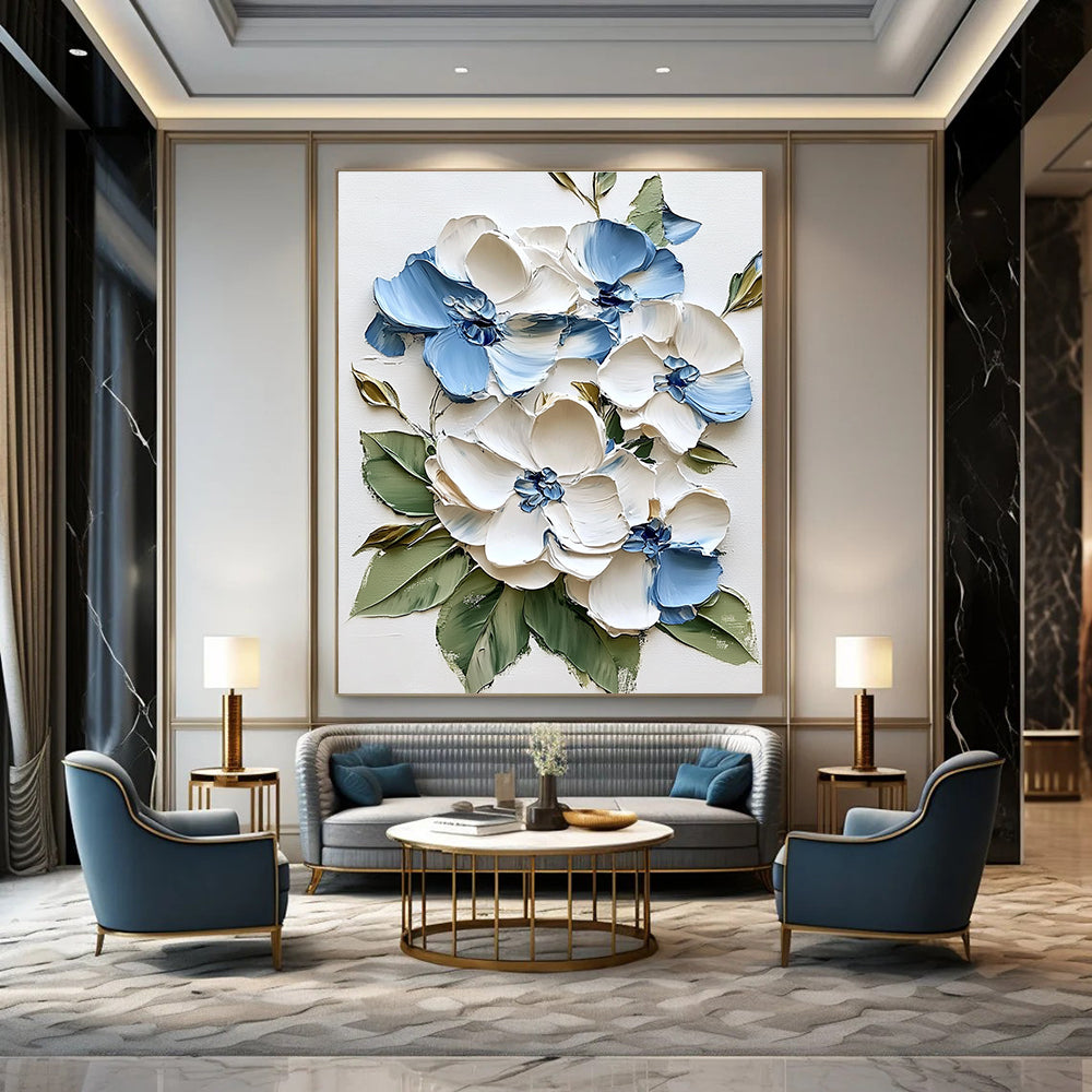 Blue and White Flower Bouquet Romantic Abstract Painting for Dining Rooms GAB1518