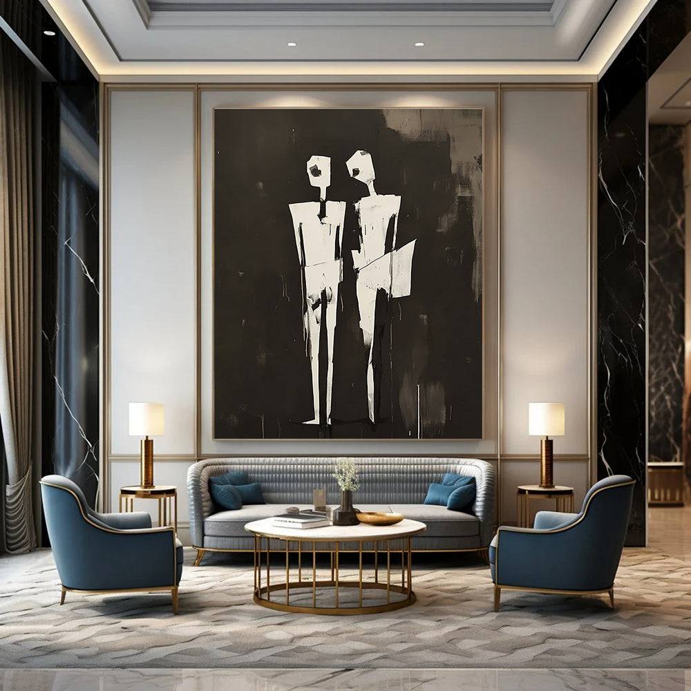 Black and White Figures Conceptual Abstract Painting GAB0296