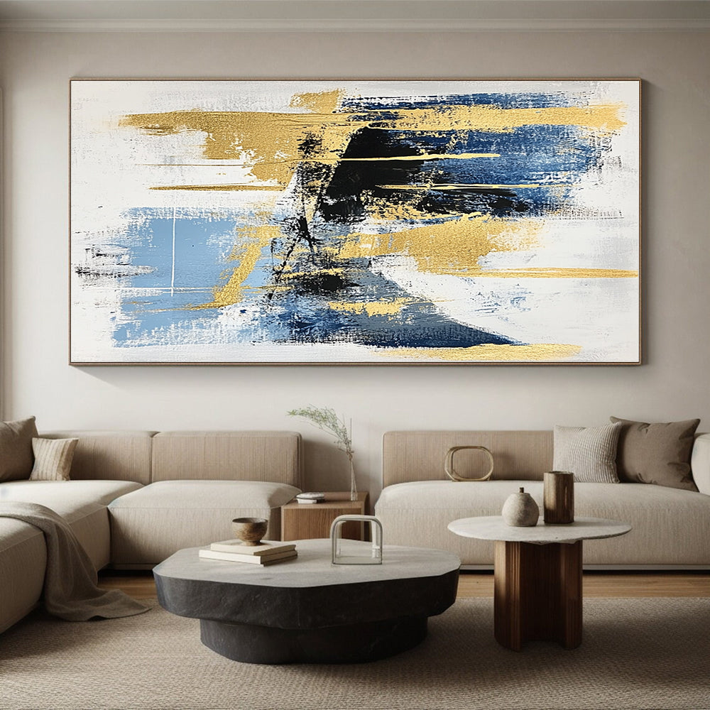 Blue Gold Black Abstract Painting with Elegant Drama WINK523