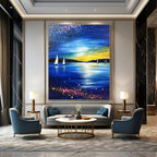 Starry Night Seaside Abstract Painting for Coastal - Themed Living Rooms GAB1015