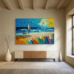Beach Scene with Sailboat Abstract Painting for Vacation Home Interiors YHT313