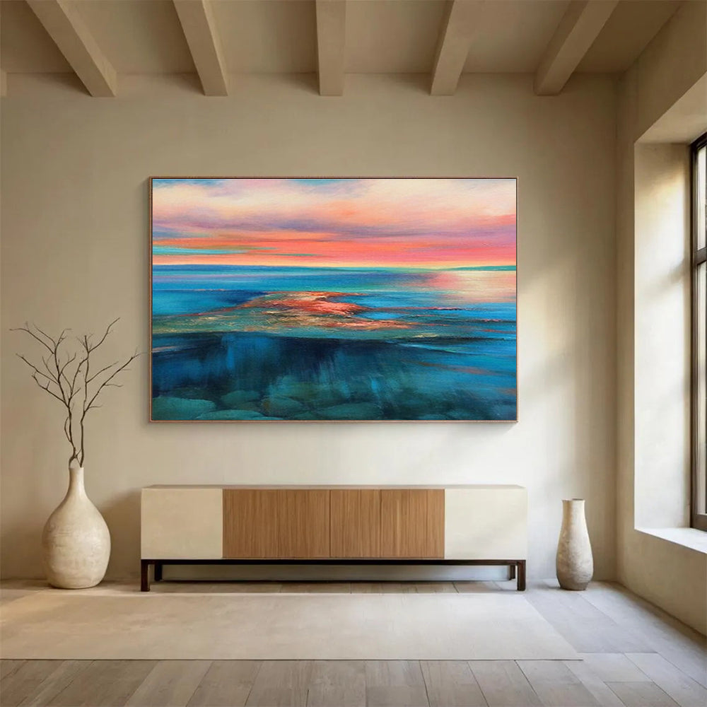 Colorful Coastal Abstract Vibrant Seascape Painting for Lively Interiors YHT023