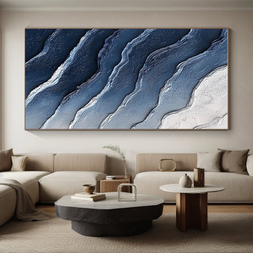 Blue and White Waves Abstract Painting with Coastal Calm WINK072
