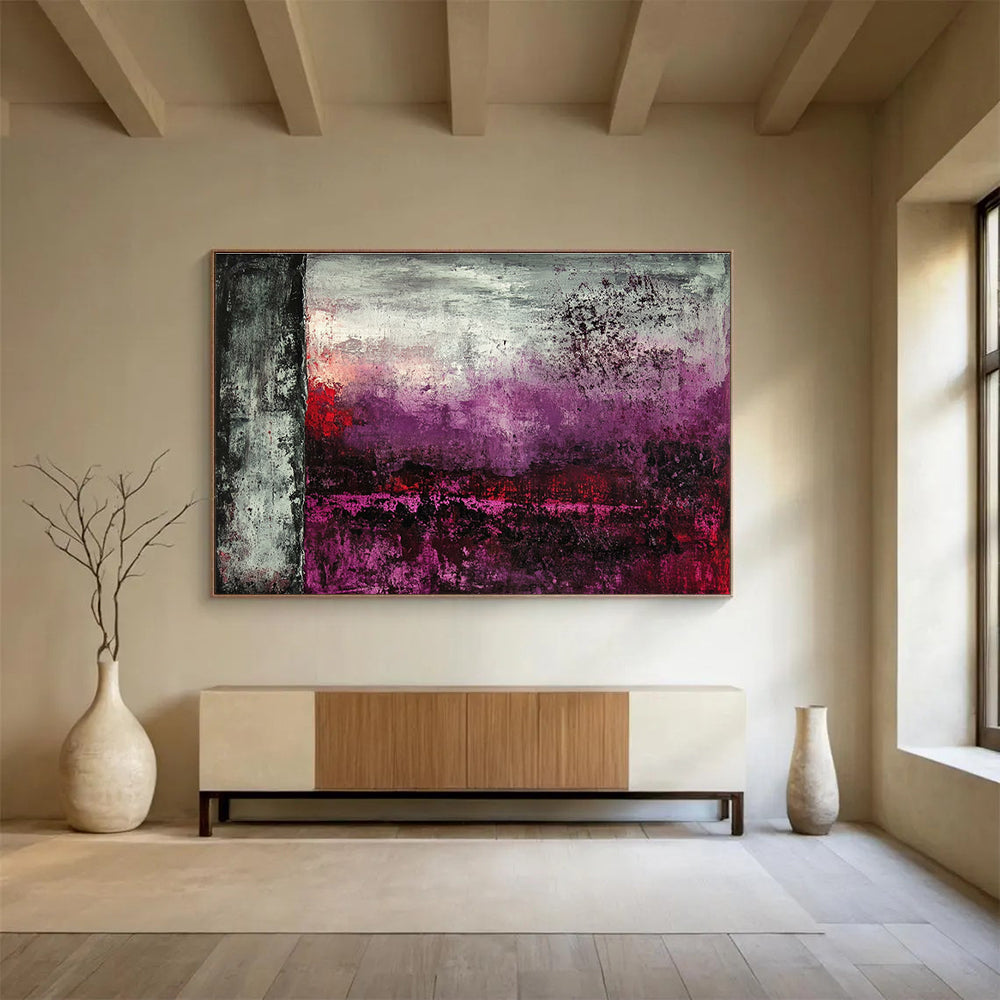 Purple - Gray Abstract Landscape Painting with Moody, Atmospheric Depths ABS492