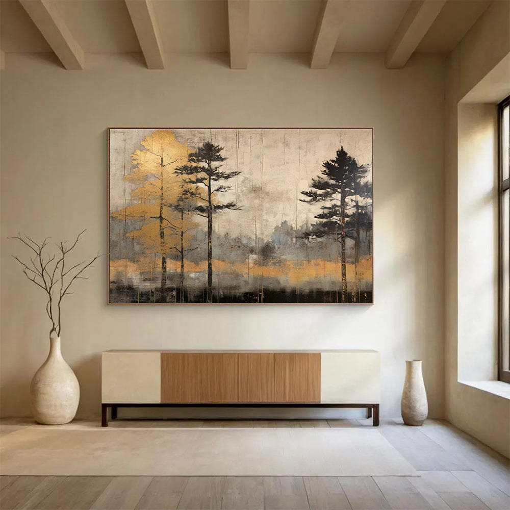 Forest with Gold Trees Abstract Painting for Nature - Inspired Retreats YHT105