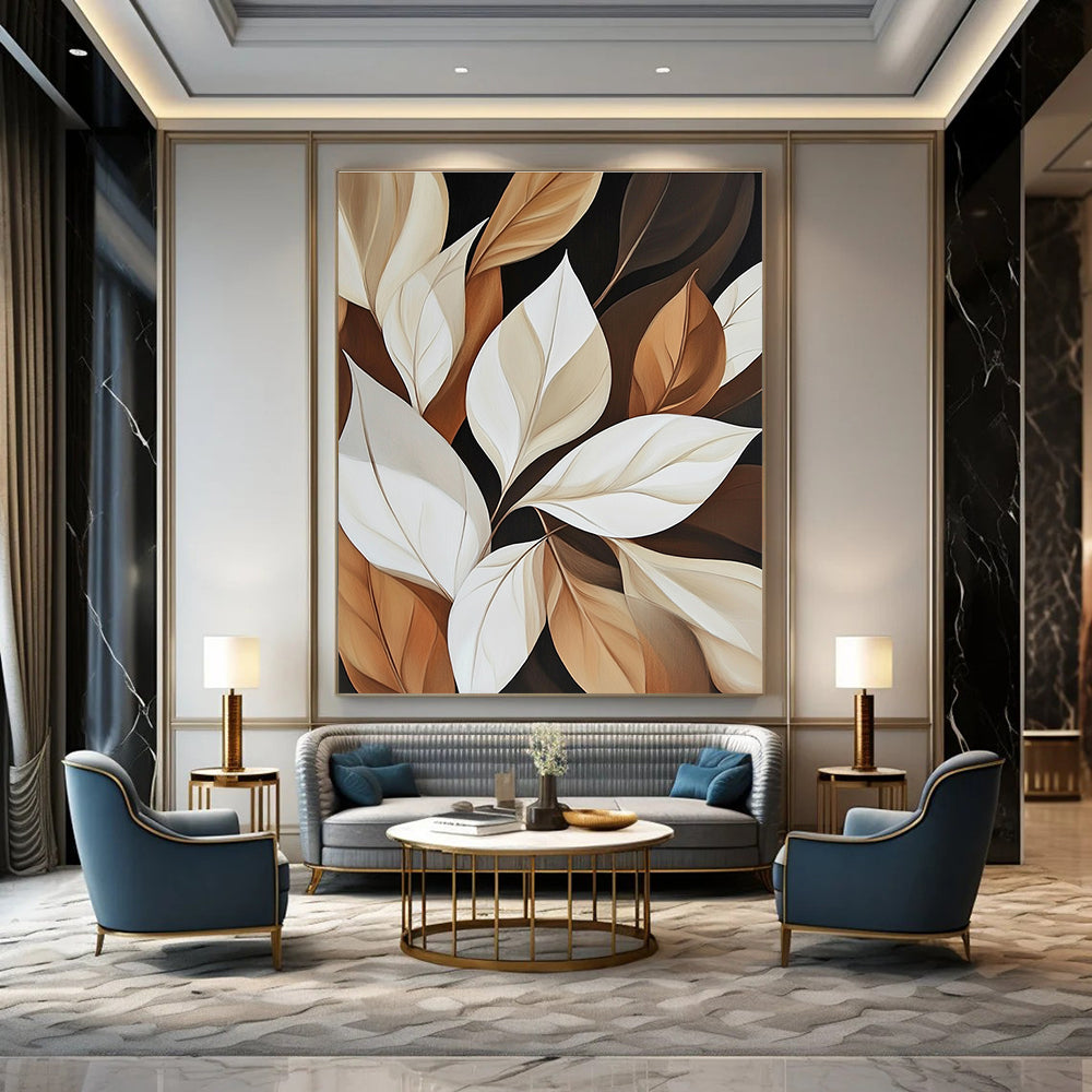 Neutral - Toned Leaves Abstract Painting for Minimalist Living Spaces GAB0832