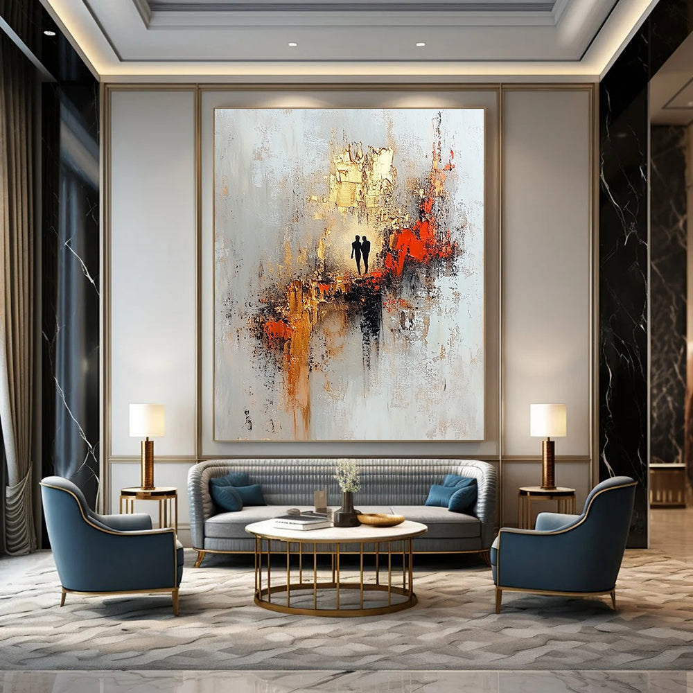 Romantic Silhouette Couple Abstract Painting for Intimate Spaces GAB0682