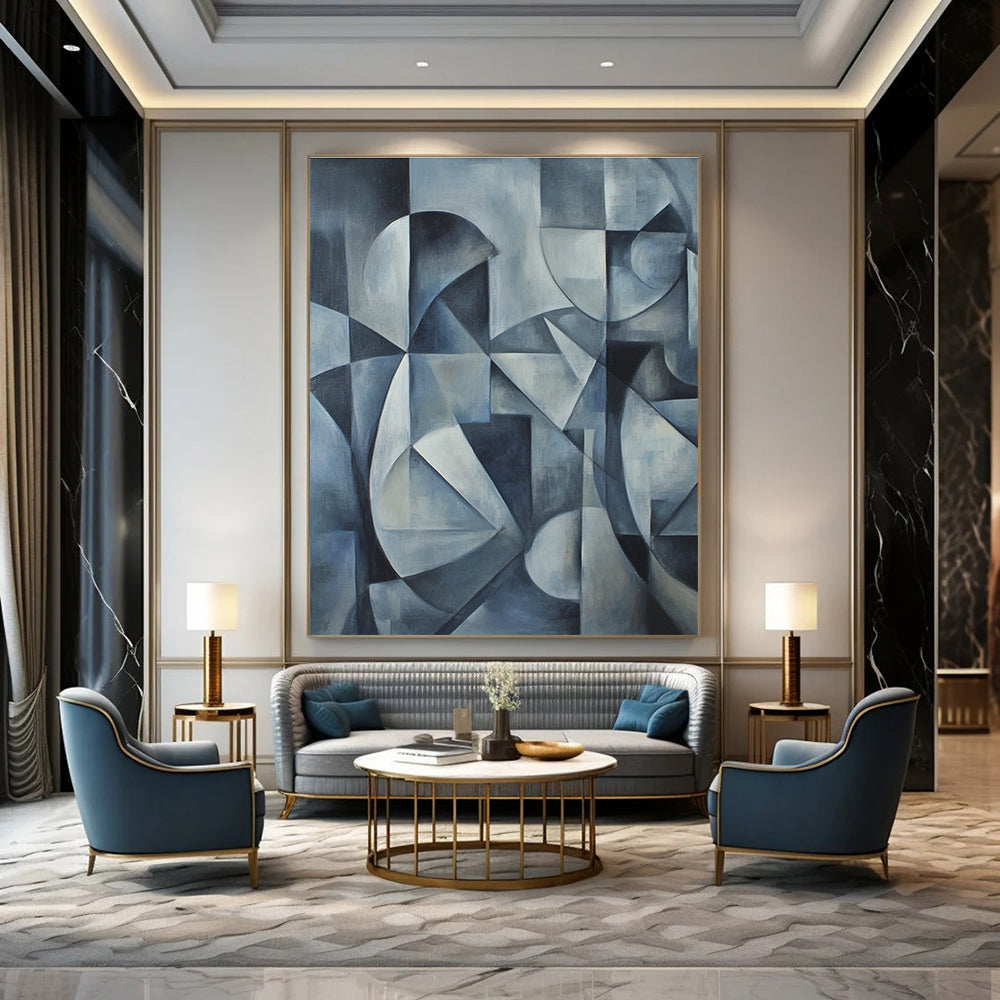 Geometric Blue Abstract Painting for Minimalist Studies GAB0751