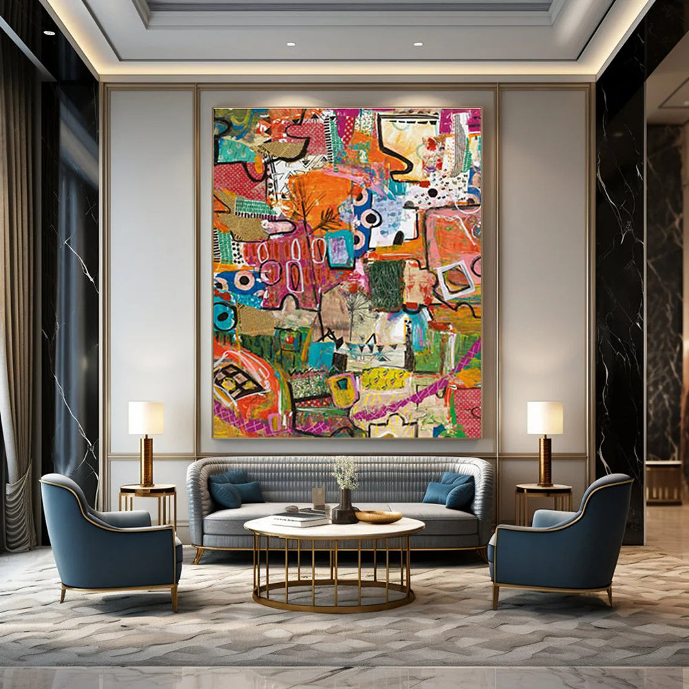 Eclectic Mixed - Media Abstract Collage Painting for Bohemian Spaces HENG293
