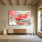 Pink and Gray Abstract Painting with Playful Text and Strokes ABS434