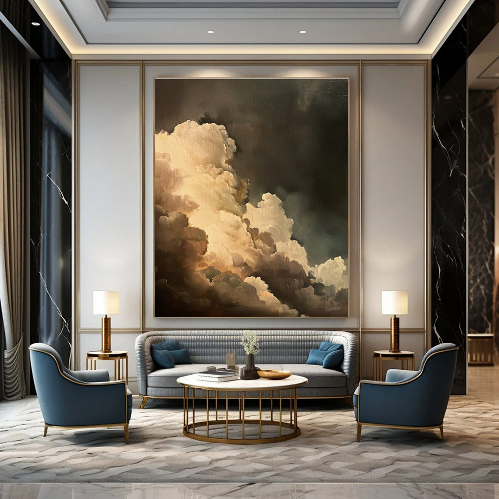 Dark Clouds Abstract Painting for Dramatic Home Theater Foyers HENG014