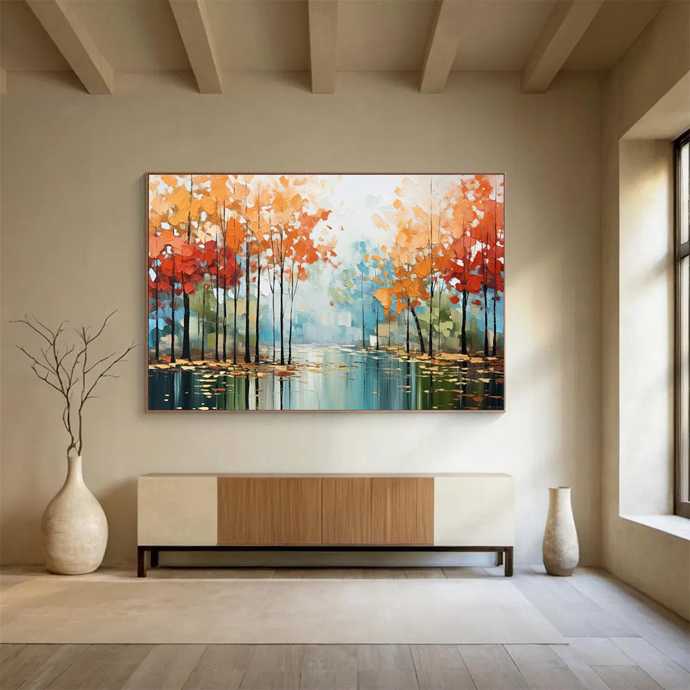 Scenic Autumn Forest Abstract Painting for Wellness Retreats YHT164