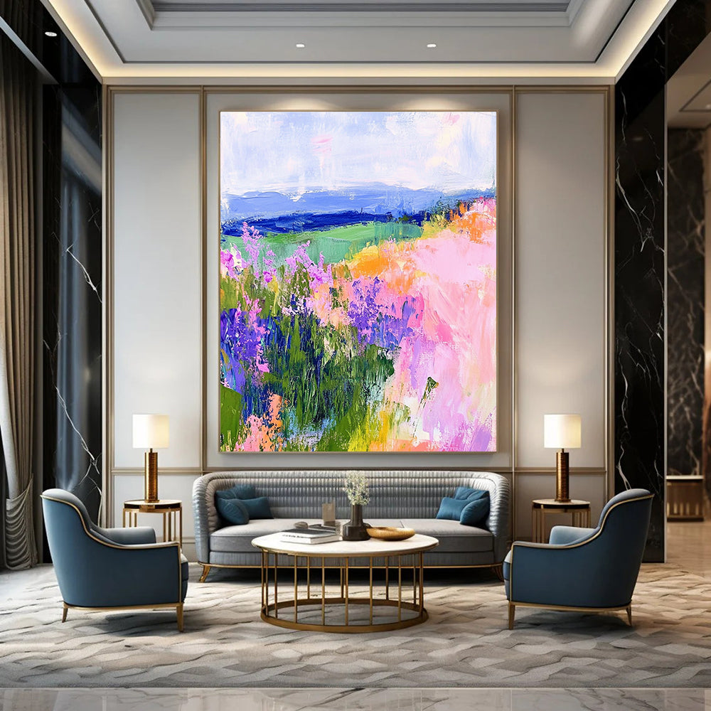 Colorful Flower Field Abstract Painting of Cheerful Blooms GAB0153