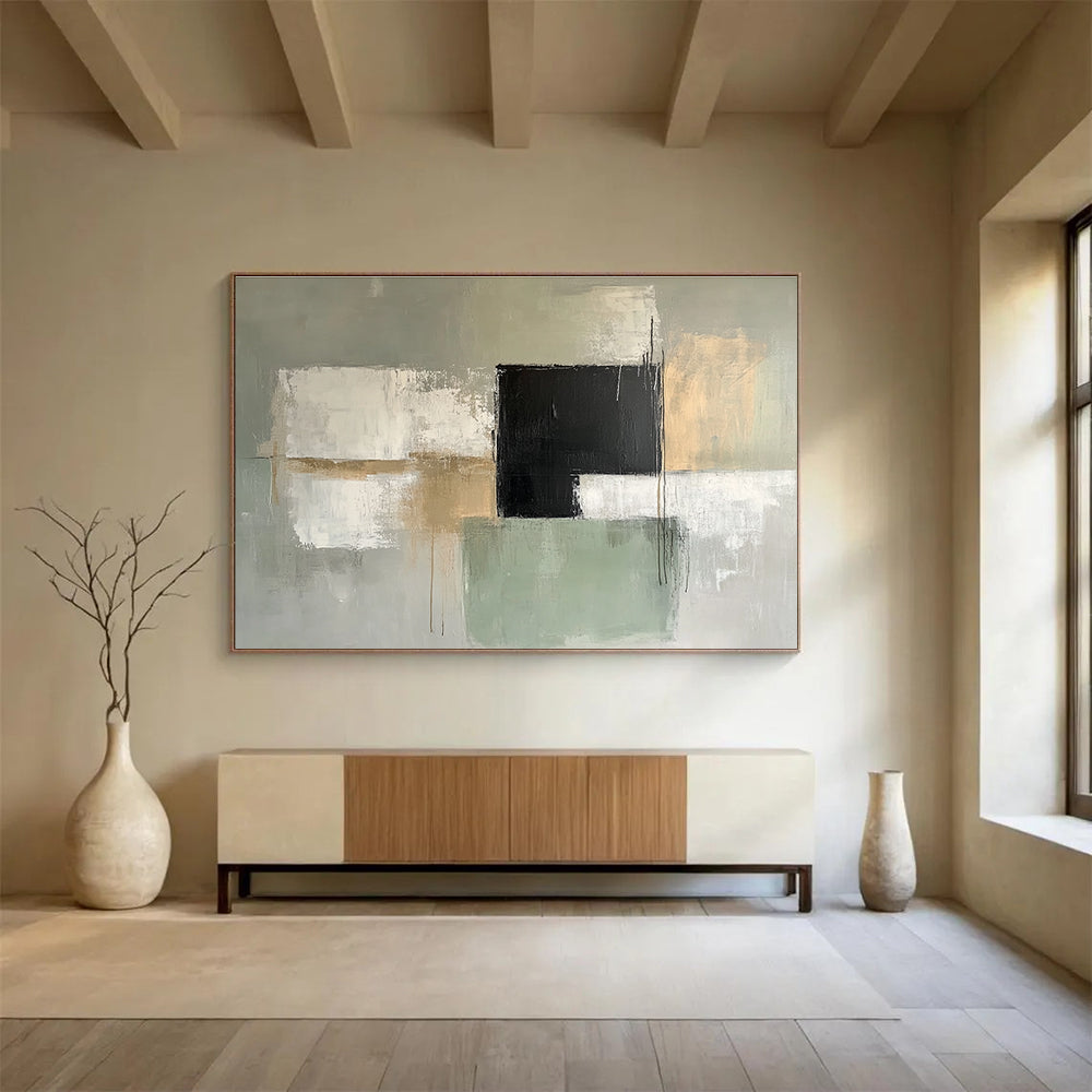 Gray and Black Abstract Blocks with Subtle Gold Accents Abstract Painting ABS369