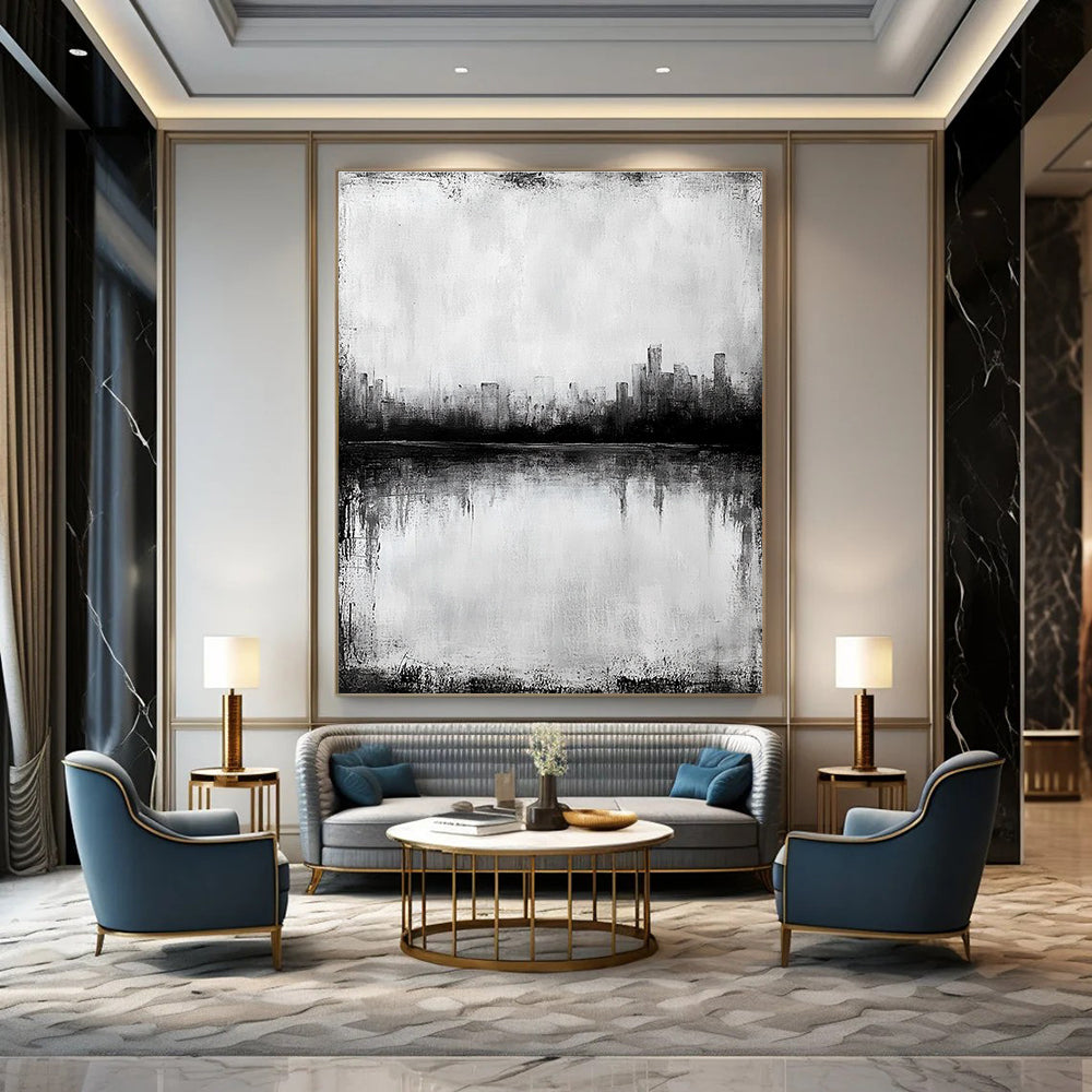 Cityscape Reflection in Water - Urban Minimalist Abstract Painting GAB0454
